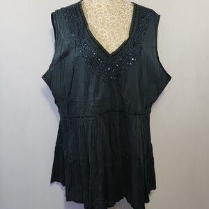 Greater Good Network Women's Hunter Green Sequin Beaded Crinkle Fabric Top 3XL